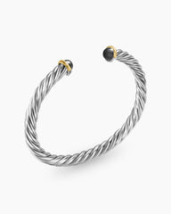 Cable Cuff Bracelet in Sterling Silver with 14K Yellow Gold and Hematine, 6mm