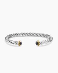 Cable Cuff Bracelet in Sterling Silver with 14K Yellow Gold and Hematine, 6mm
