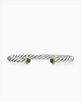 Cable Cuff Bracelet in Sterling Silver with 14K Yellow Gold and Hematine, 6mm