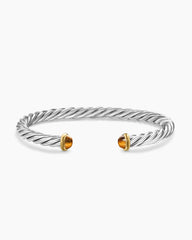 Cable Cuff Bracelet in Sterling Silver with 14K Yellow Gold and Tiger's Eye, 6mm