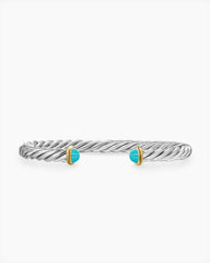 Cable Cuff Bracelet in Sterling Silver with 14K Yellow Gold and Turquoise, 6mm
