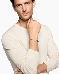 Cable Cuff Bracelet in Sterling Silver with Pavé Black Diamonds, 6mm