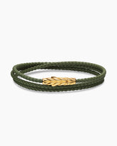 Chevron Triple Wrap Bracelet in Green Leather with 18K Yellow Gold, 3mm