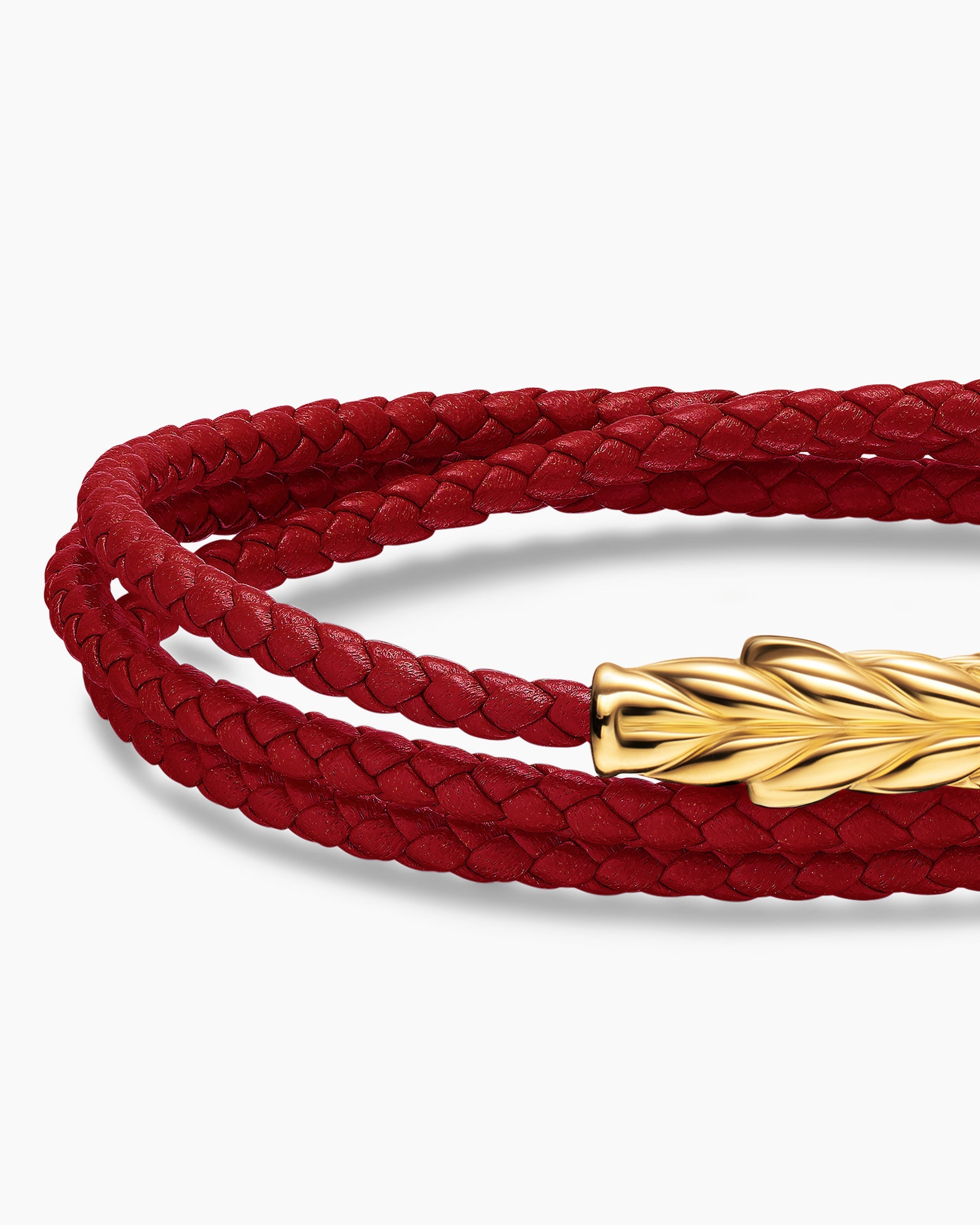 Chevron Triple Wrap Bracelet in Red Leather with 18K Yellow Gold, 3mm
