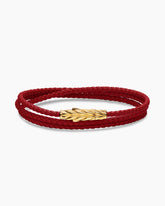 Chevron Triple Wrap Bracelet in Red Leather with 18K Yellow Gold, 3mm