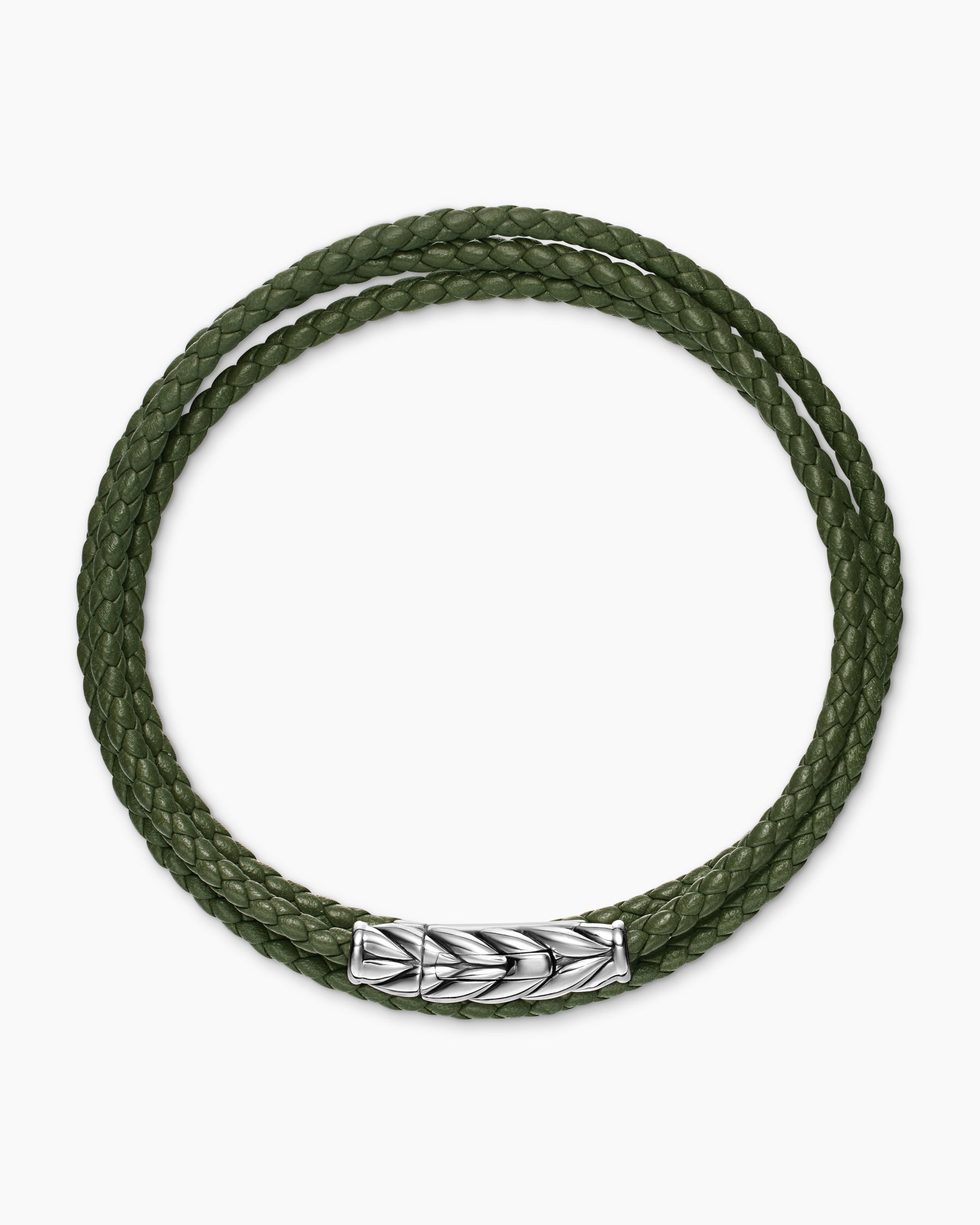 Chevron Triple Wrap Bracelet in Green Leather with Sterling Silver, 3mm