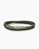 Chevron Triple Wrap Bracelet in Green Leather with Sterling Silver, 3mm