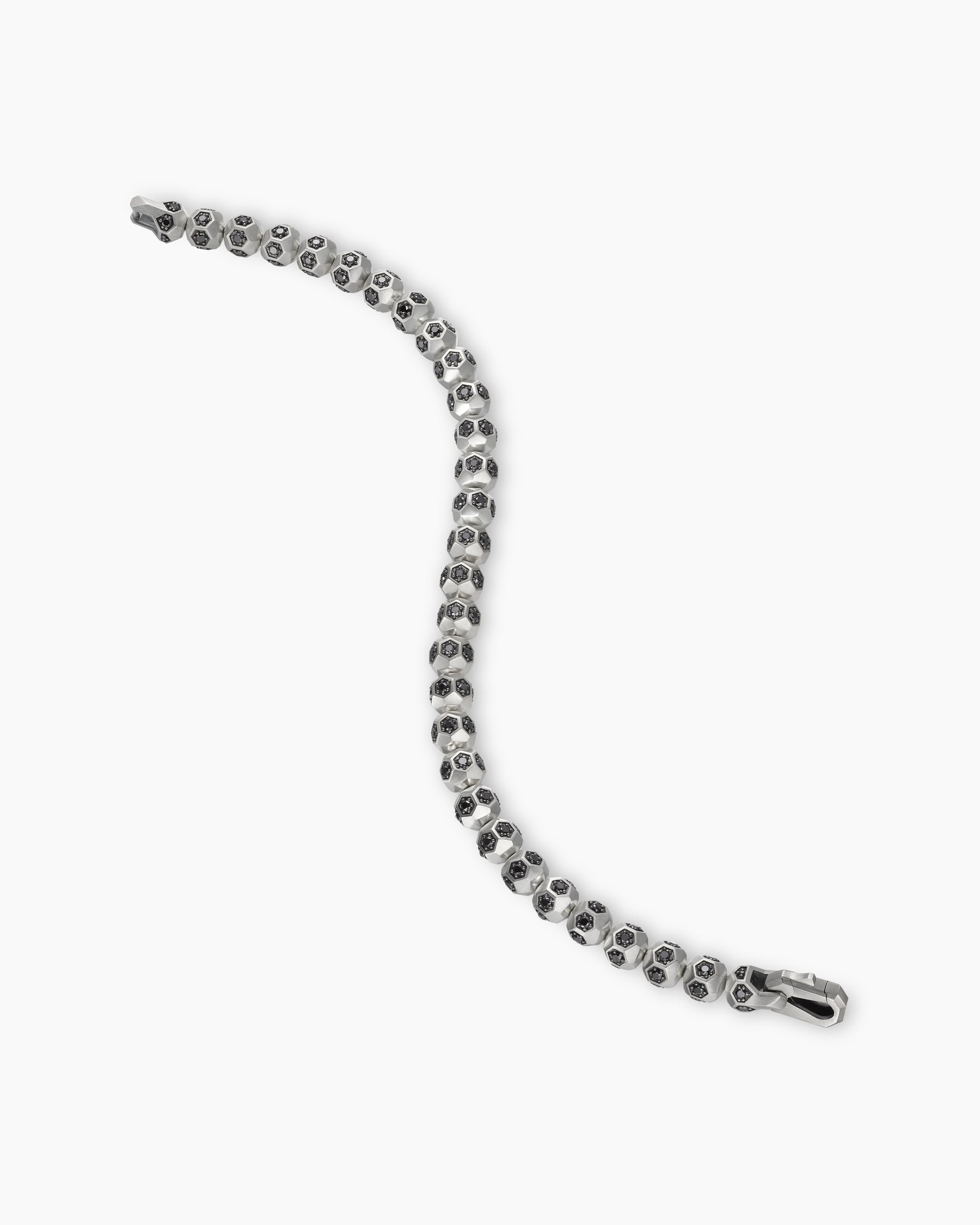 Spiritual Beads Faceted Bracelet in Sterling Silver with Pavé Black Diamonds, 6mm