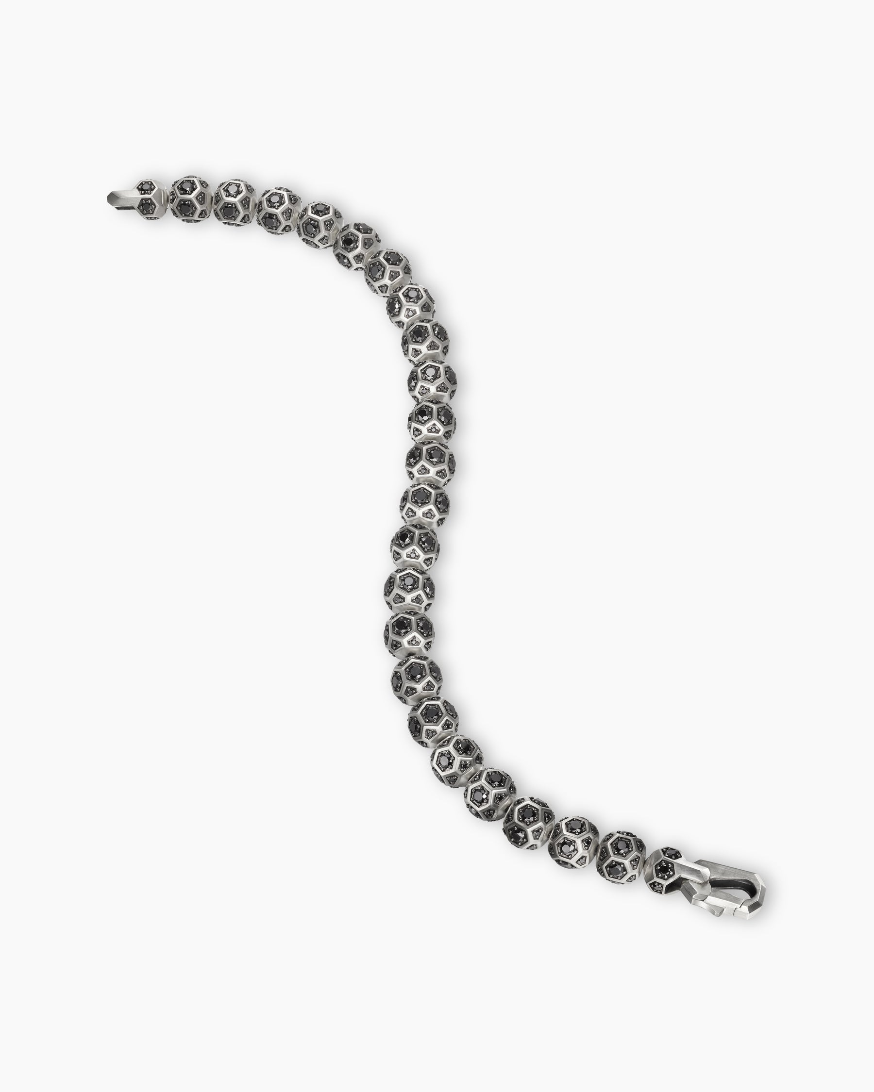 Spiritual Beads Faceted Bracelet in Sterling Silver with Pavé Black Diamonds, 8mm