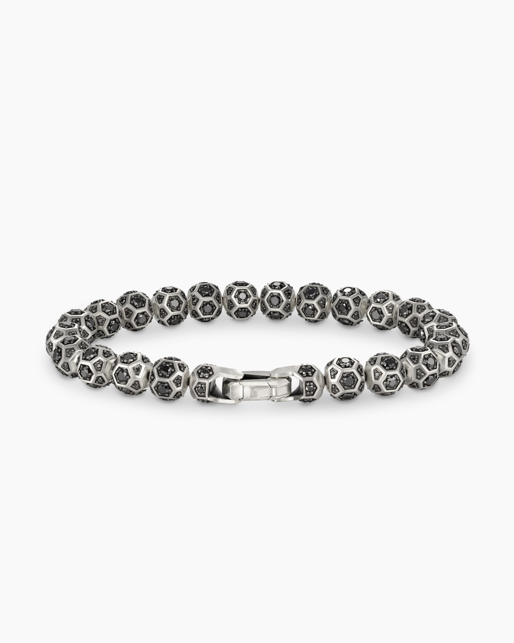 Spiritual Beads Faceted Bracelet in Sterling Silver with Pavé Black Diamonds, 8mm