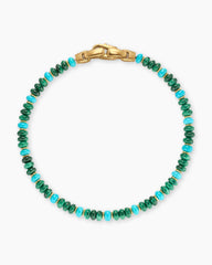 Spiritual Beads Bracelet in 18K Yellow Gold with Malachite and Turquoise, 4mm