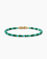 Spiritual Beads Bracelet in 18K Yellow Gold with Malachite and Turquoise, 4mm