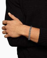 Chevron Link Bracelet in Sterling Silver with Black Diamonds, 7.6mm