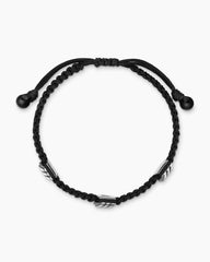 Chevron Black Nylon Woven Station Bracelet with Sterling Silver and Black Onyx, 8.6mm