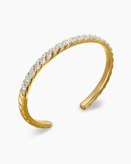 Sculpted Cable Cuff Bracelet in 18K Yellow Gold with Diamonds, 5.5mm