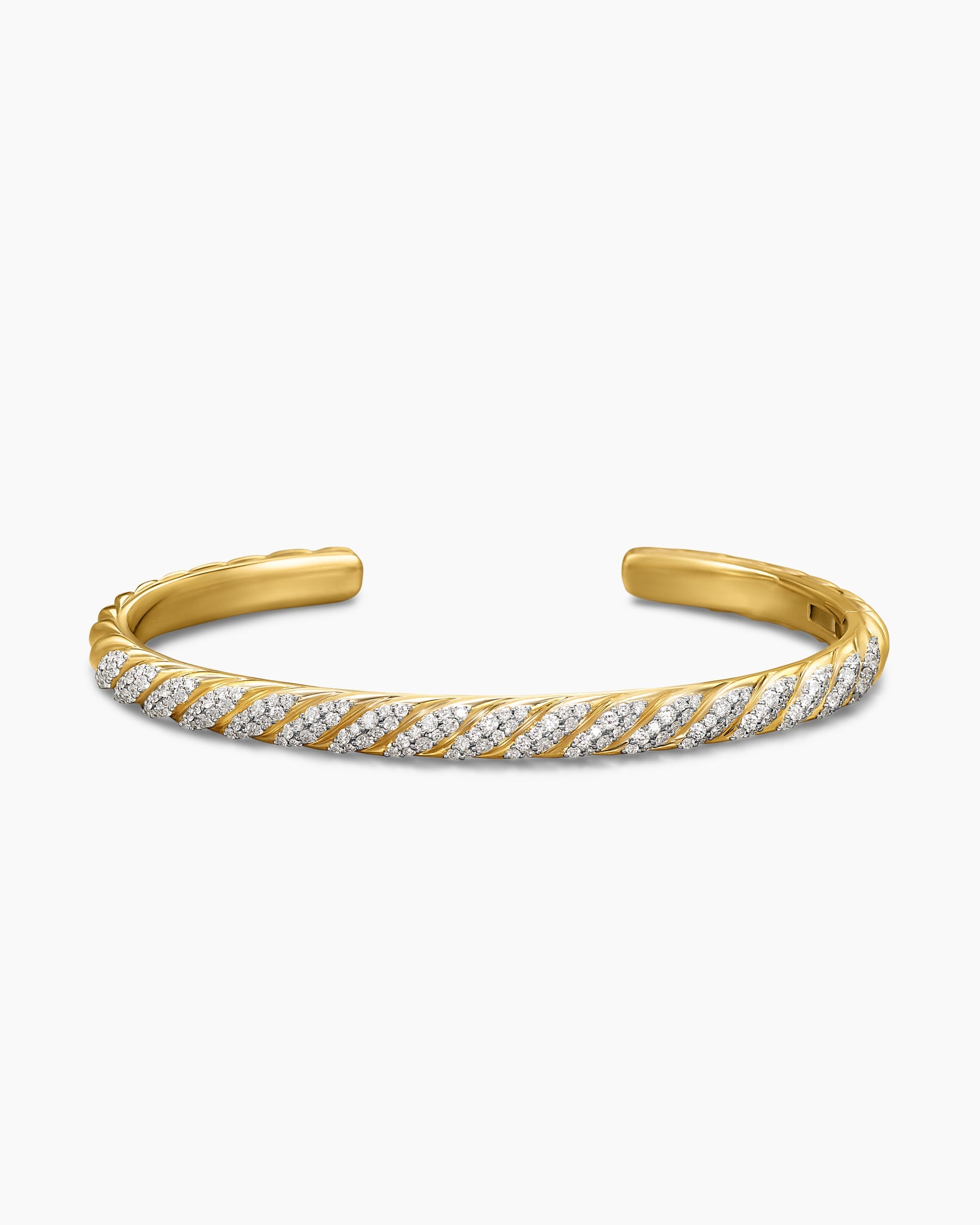 Sculpted Cable Cuff Bracelet in 18K Yellow Gold with Diamonds, 5.5mm