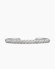 Sculpted Cable Cuff Bracelet in 18K White Gold with Diamonds, 5.5mm