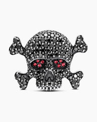 Memento Mori Skull Cufflinks in Sterling Silver with Black Diamonds and Rubies, 24mm