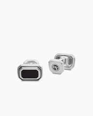 Faceted Cufflinks in Sterling Silver with Black Onyx, 17mm