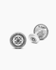 Maritime® Compass Cufflinks in Sterling Silver with Center Black Diamond, 16mm