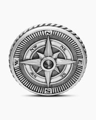 Maritime® Compass Cufflinks in Sterling Silver with Center Black Diamond, 16mm