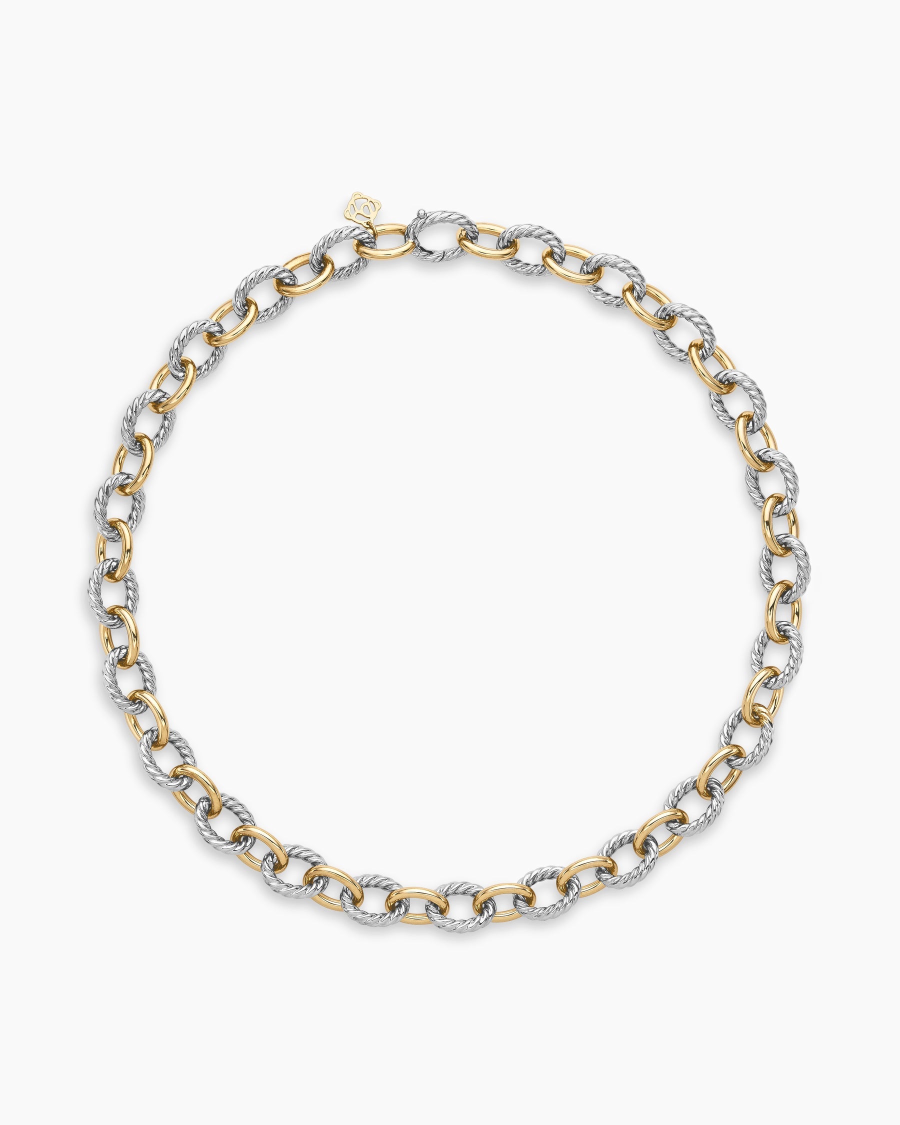 Oval Link Chain Necklace in Sterling Silver with 18K Yellow Gold, 16mm