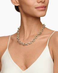 Oval Link Chain Necklace in Sterling Silver with 18K Yellow Gold, 16mm