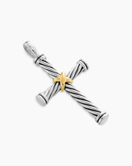Cable Cross Pendant in Sterling Silver with 18K Yellow Gold, 35mm