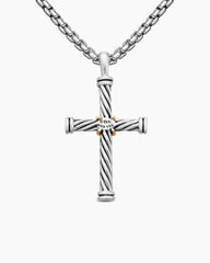 Cable Cross Pendant in Sterling Silver with 18K Yellow Gold, 35mm