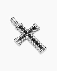 Chevron Cross Pendant in Sterling Silver with Black Diamonds, 41.5mm
