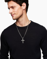 Chevron Cross Pendant in Sterling Silver with Black Diamonds, 41.5mm