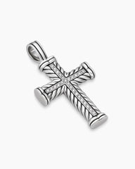 Chevron Cross Pendant in Sterling Silver with Diamonds, 41.5mm