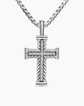 Chevron Cross Pendant in Sterling Silver with Diamonds, 41.5mm