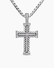 Chevron Cross Pendant in Sterling Silver with Diamonds, 41.5mm