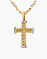 Chevron Cross Pendant in 18K Yellow Gold with Diamonds, 33mm