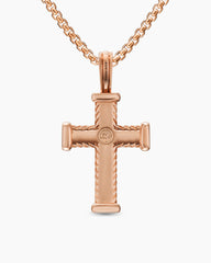 Chevron Cross Pendant in 18K Rose Gold with Cognac Diamonds, 33mm