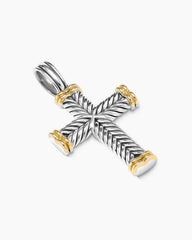 Chevron Cross Pendant in Sterling Silver with 18K Yellow Gold, 33mm