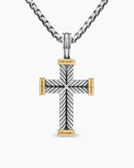 Chevron Cross Pendant in Sterling Silver with 18K Yellow Gold, 33mm