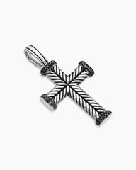Chevron Cross Pendant in Sterling Silver with Black Diamonds, 33mm