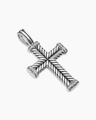 Chevron Cross Pendant in Sterling Silver with Diamonds, 33mm