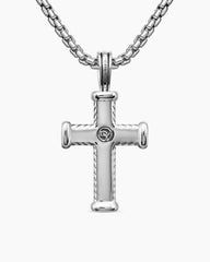 Chevron Cross Pendant in Sterling Silver with Diamonds, 33mm