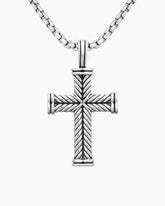 Chevron Cross Pendant in Sterling Silver, 33mm