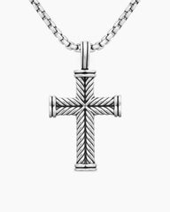 Chevron Cross Pendant in Sterling Silver, 33mm