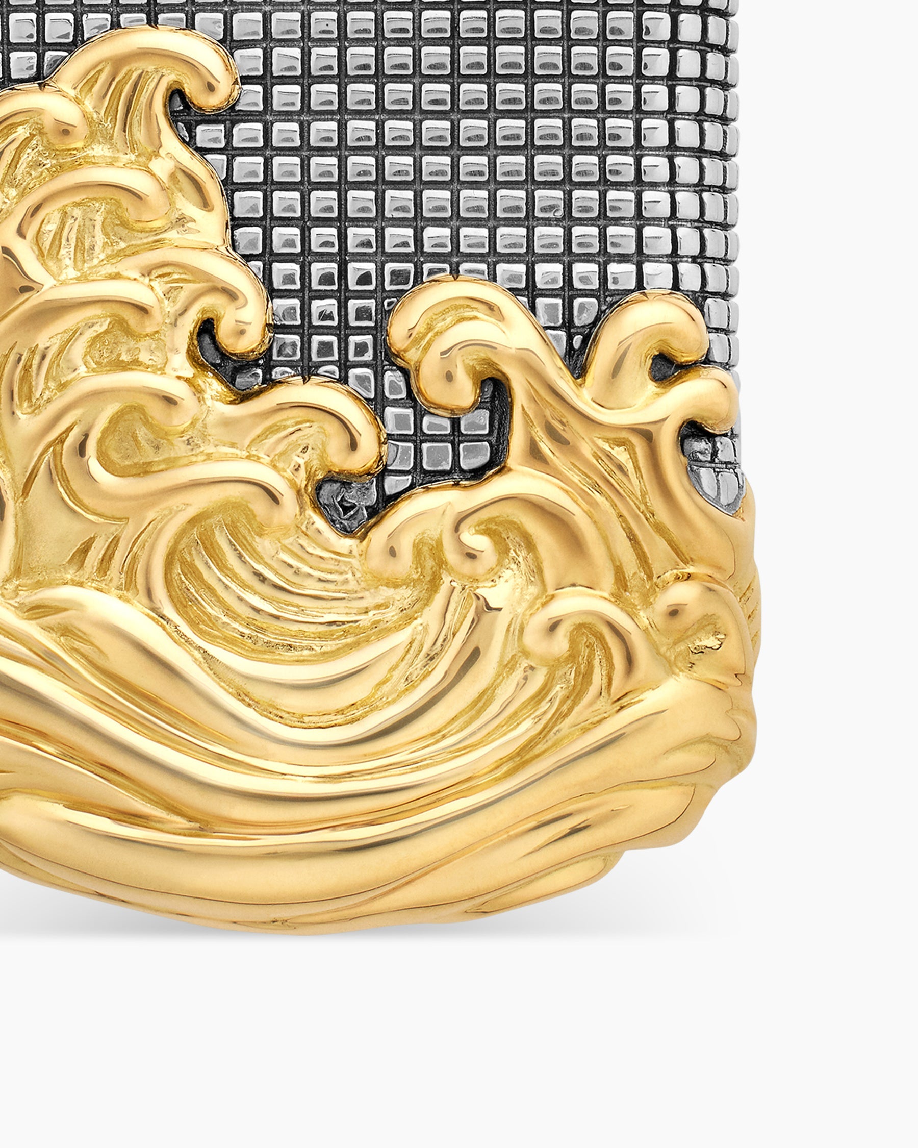 Waves Tag in Sterling Silver with 18K Yellow Gold, 35mm