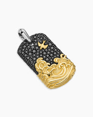 Waves Tag in Sterling Silver with 18K Yellow Gold and Black Diamonds, 35mm