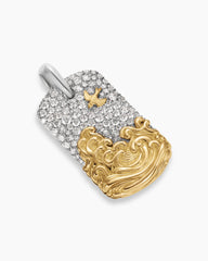 Waves Tag in Sterling Silver with 18K Yellow Gold and Diamonds, 35mm