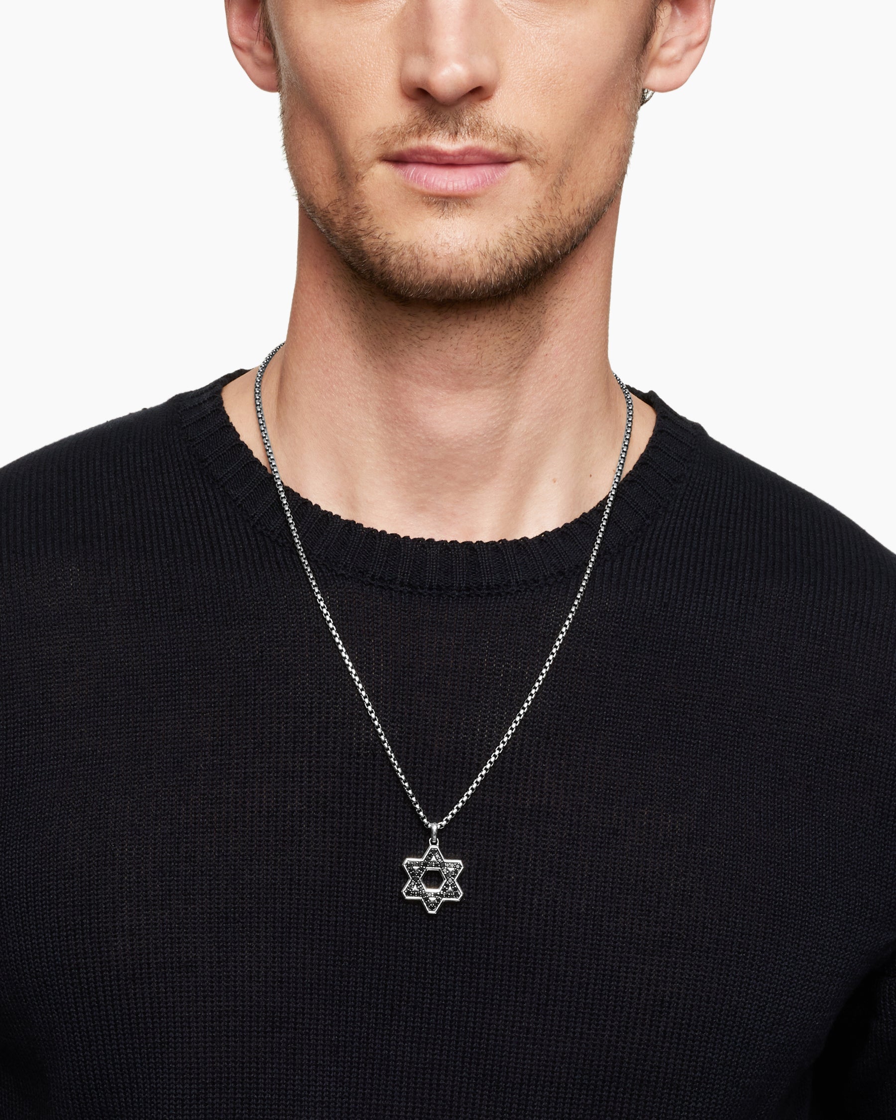 Star of David Pendant in Sterling Silver with Black Diamonds, 25mm