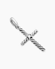 Classic Cable Cross Pendant in Sterling Silver with Center Diamond, 19.5mm
