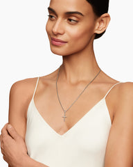 Classic Cable Cross Pendant in Sterling Silver with Center Diamond, 19.5mm