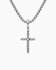 Classic Cable Cross Pendant in Sterling Silver with Center Diamond, 19.5mm